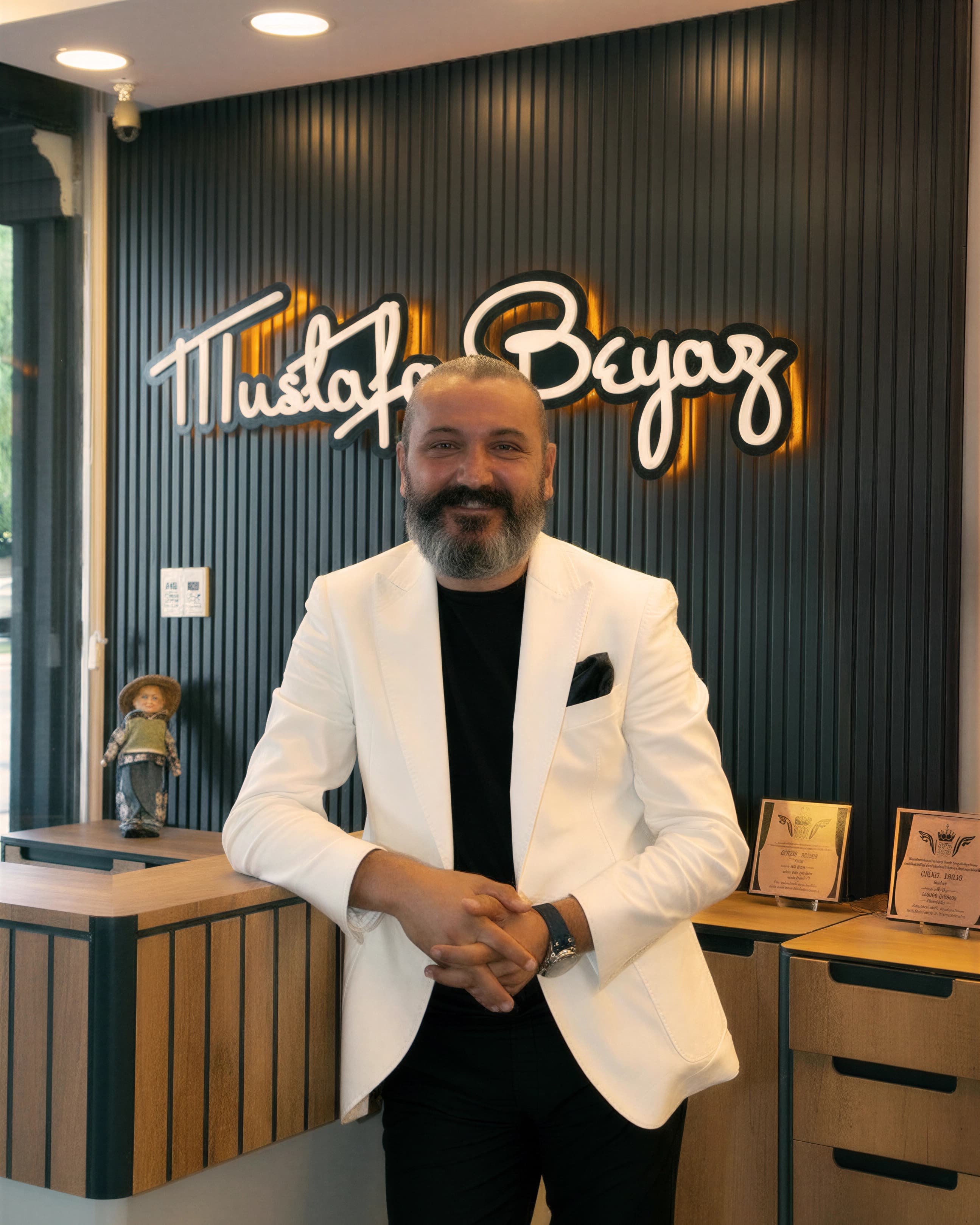 Mustafa Beyaz, stüdyo girişinde